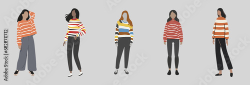 Striped Chic: Minimalist Faceless Women Vector Graphics Bundle with Striped Sweaters
