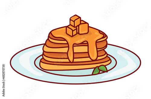 Breakfast element of set in cartoon style. This lively illustration of a breakfast scene feature delicious, golden-brown pancakes with mouthwatering details. Vector illustration.