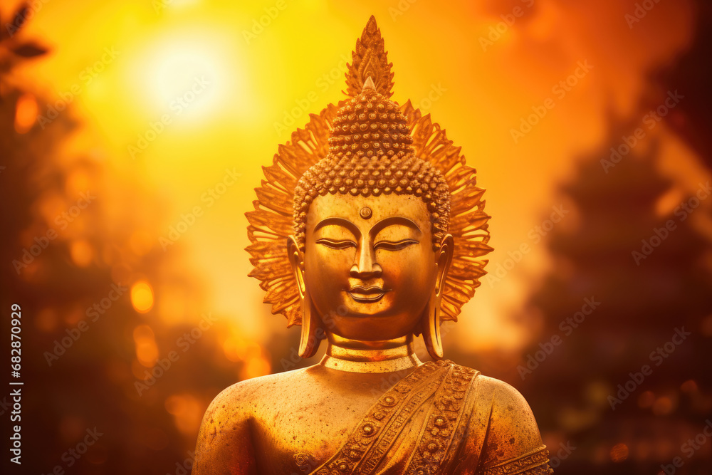 Abstract glowing buddha with heaven light