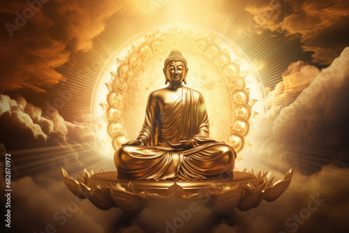 Abstract glowing buddha with heaven light
