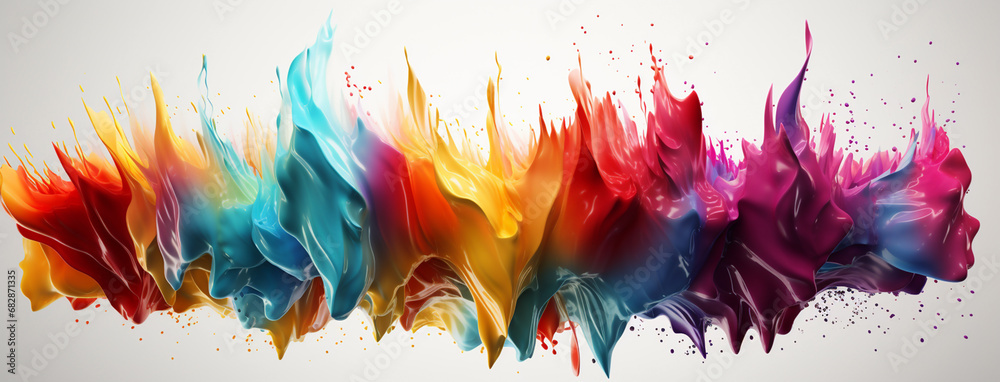 Wife horizontal Facebook banner of an abstract colorful paint splash in rhythmic wavy effect with explosion in white background - obrazy, fototapety, plakaty 
