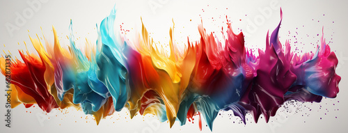 Wife horizontal Facebook banner of an abstract colorful paint splash in rhythmic wavy effect with explosion in white background photo