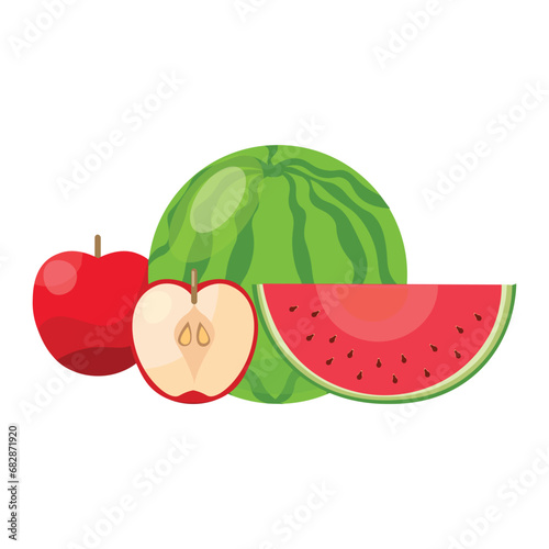Komposisi antara buah semangka dan apel yang segar photo