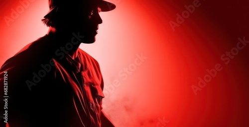 Lone Man Standing in Front of a Vibrant Red Light with a Baseball Generative AI