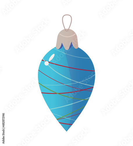 Christmas tree toy in cartoon design. Toys beauty lies in the carefully curated blue colors that highlight its well-defined shape, creating a stunning visual impact. Vector illustration.
