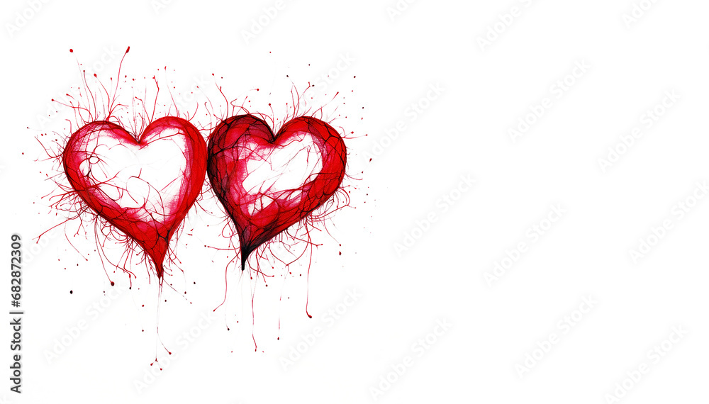Two red hearts on a white background, pencil drawing, graphics Two red hearts on a white background, pencil drawing, graphics