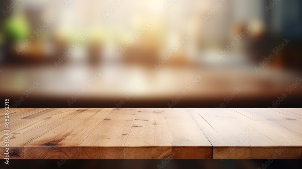 empty wood table top with blur bokeh modern background for product display