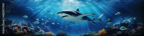 Shark underwater by the coral at sea, nature concept © Khaligo