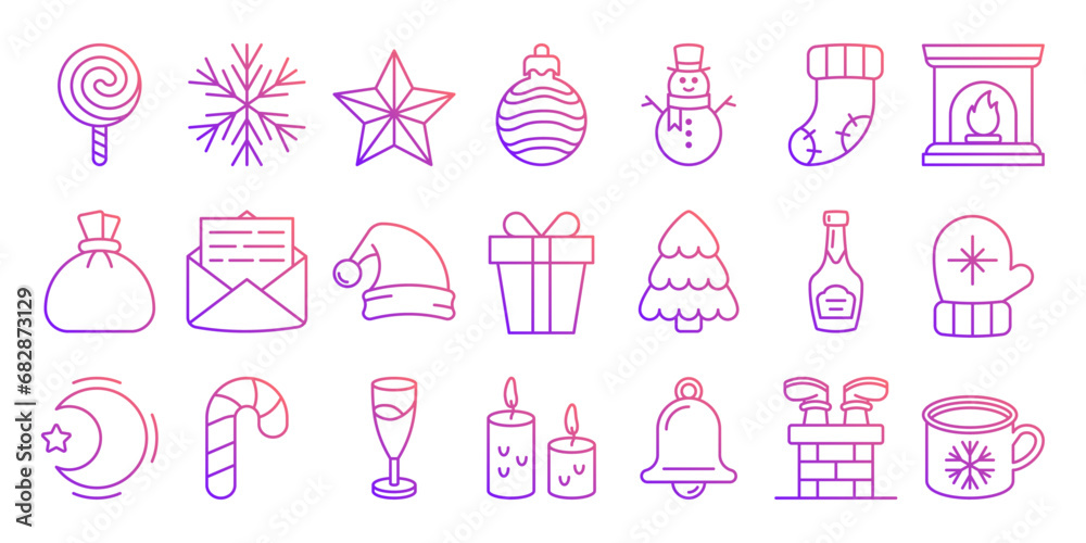 Set of Christmas icons isolated on white Set of Christmas icons isolated on white