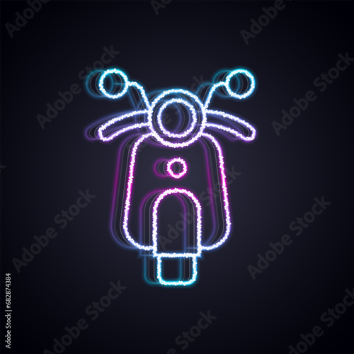 Glowing neon line Scooter icon isolated on black background. Vector