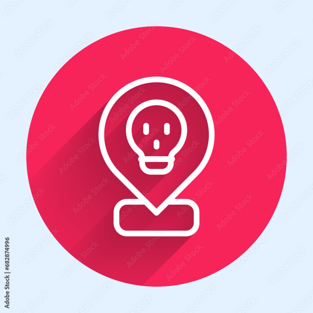 White line Radioactive in location icon isolated with long shadow background. Radioactive toxic symbol. Radiation Hazard sign. Red circle button. Vector White line Radioactive in location icon isolated with long shadow background. Radioactive toxic symbol. Radiation Hazard sign. Red circle button. Vector