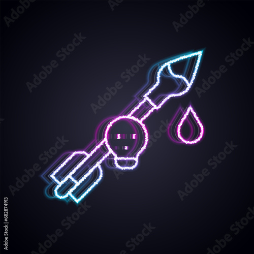 Glowing neon line Poison on the arrow icon isolated on black background. Poisoned arrow. Vector