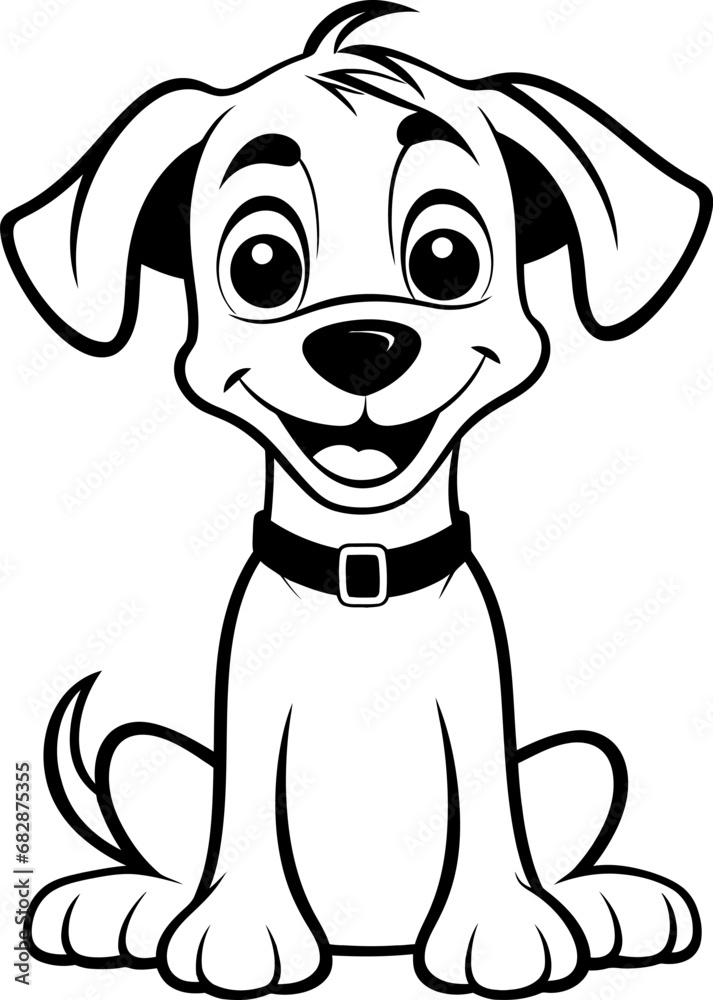 Fototapeta premium Cute cartoon dog silhouette icon in black color. Vector template.