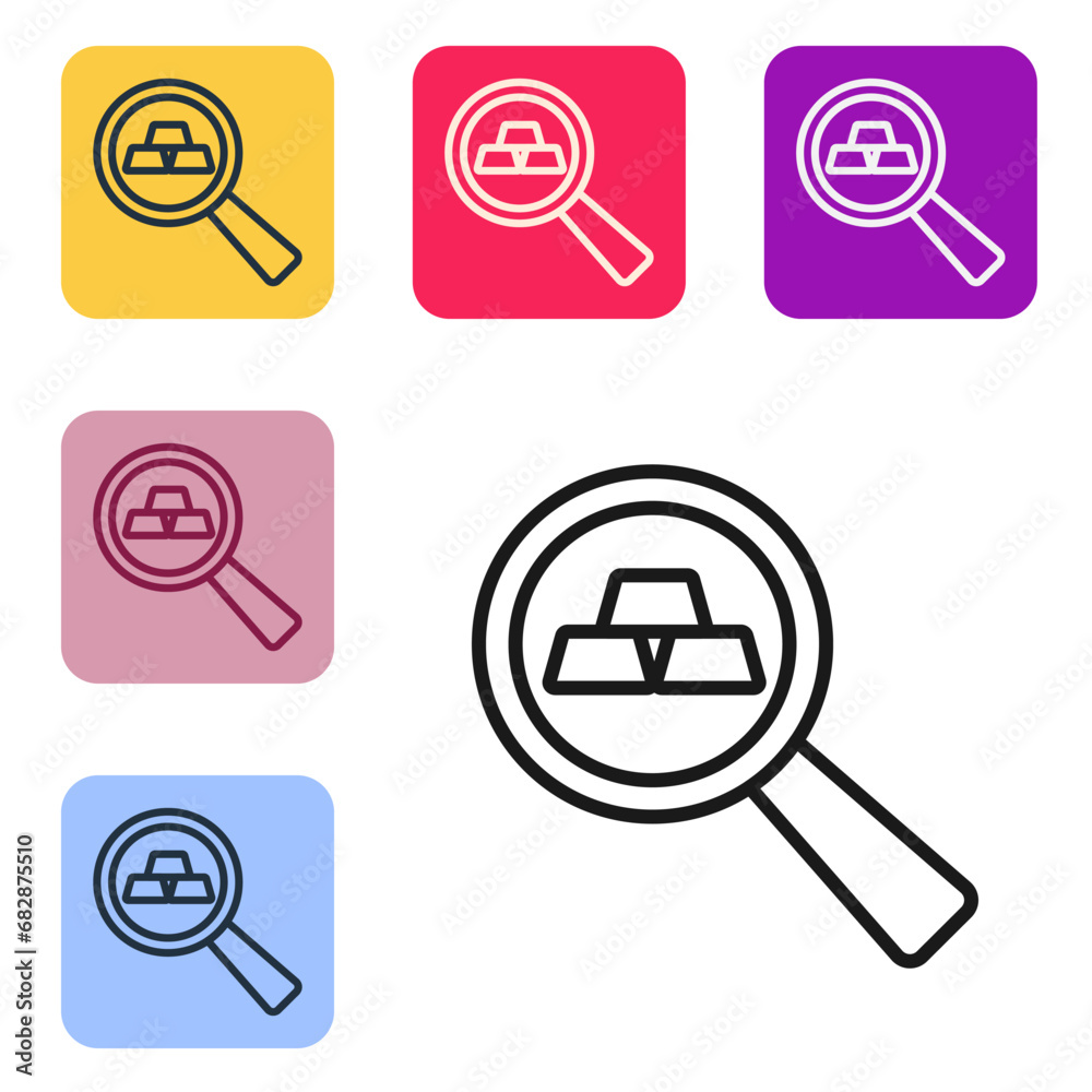 Black line Gold bars icon isolated on white background. Banking business concept. Set icons in color square buttons. Vector Black line Gold bars icon isolated on white background. Banking business concept. Set icons in color square buttons. Vector