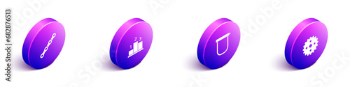 Set Isometric Bicycle chain, Award over sports winner podium, lock and sprocket crank icon. Vector