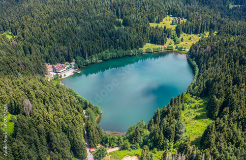 Savsat Karagol lake is a large trout lake in the forest in Artvin