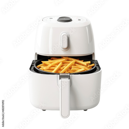 White Air fryer cooking machine with french isolated on white