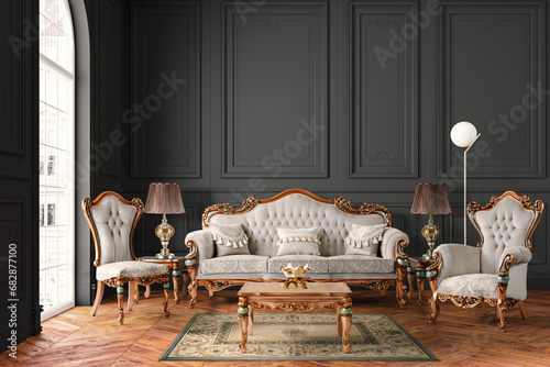 3D rendering classic living room interior. furniture set  photo