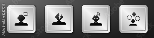 Set Online psychological counseling, Solution problem psychology, Dreams and Schizophrenia icon. Silver square button. Vector