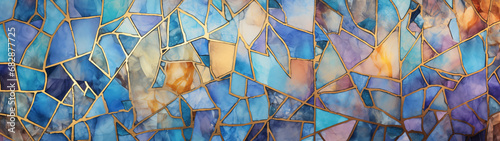 Polygonal stained glass designed in soft pastel colors photo