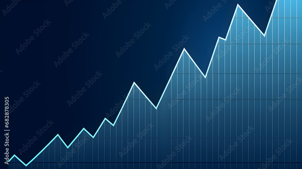 Illustration of rising charts with line on the blue background - obrazy, fototapety, plakaty 