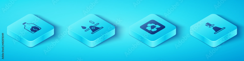 Set Isometric Ore mining, Oil money, Tacheometer, theodolite and Gold nugget icon. Vector