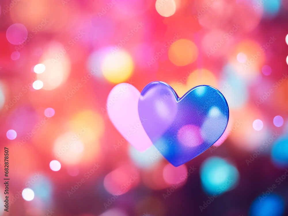 Lots of colorful bokeh hearts, festive greeting background for Valentine's day