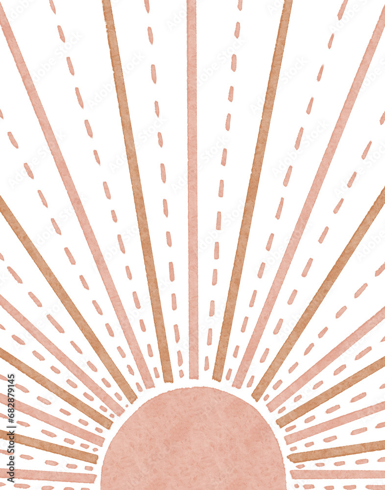 Whimsical boho sun element in neutral colors, baby shower and wedding invitation, nursery decor
