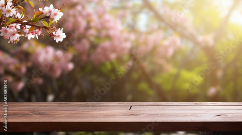 Wooden Table in Sakura Flower Park - Outdoor Picnic Serenity