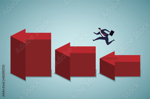 Businessman jumping to higher stage.Business strategy, career concept.