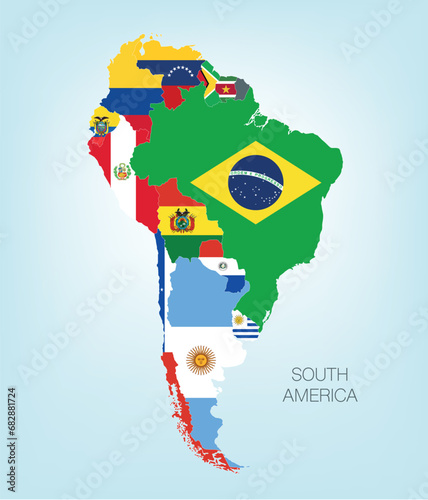 the south american map divided by countries. Vector illustration