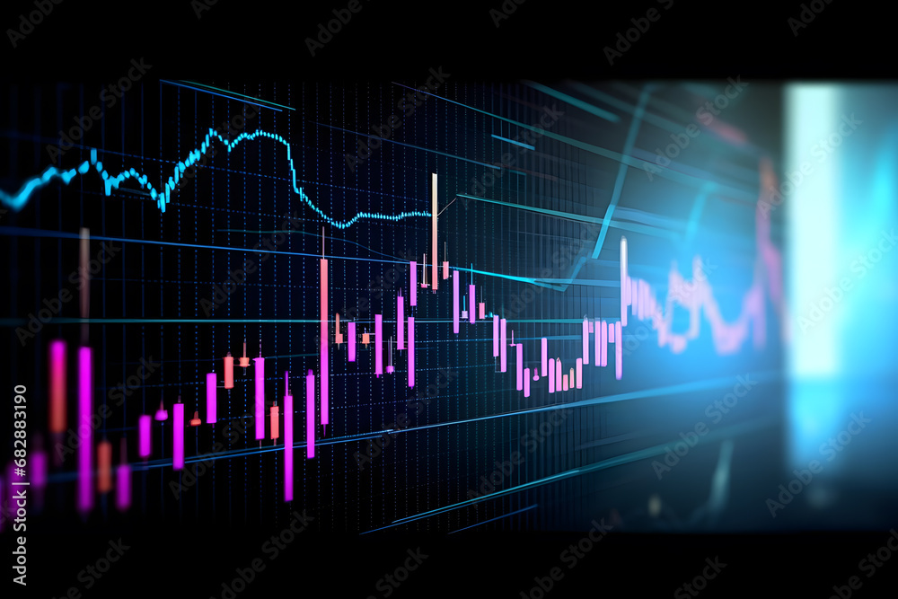 Illustration of stock market colored graphs on the digital screen