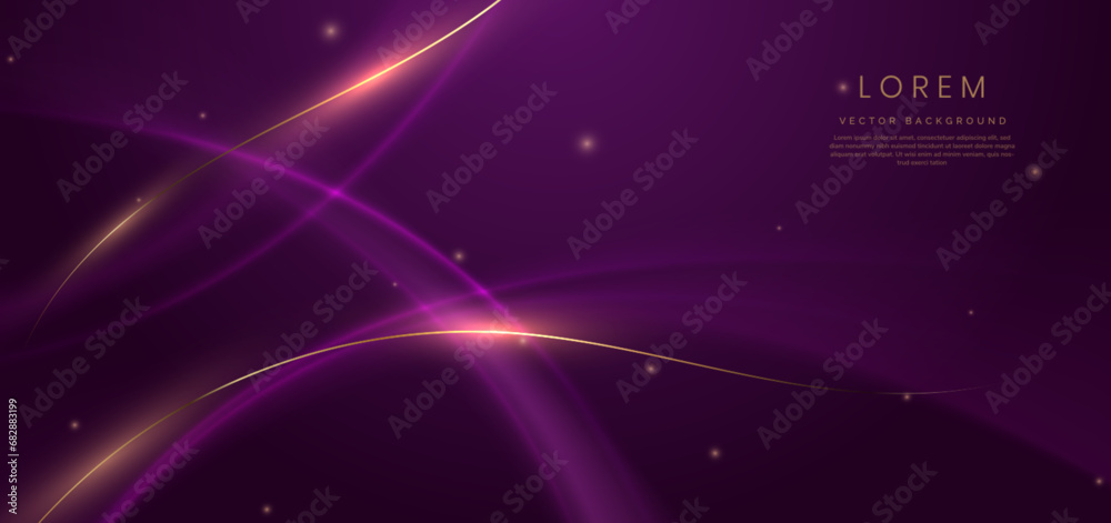 Luxury dark purple background with gold line curved and lighting effect sparkle. Luxury dark purple background with gold line curved and lighting effect sparkle.
