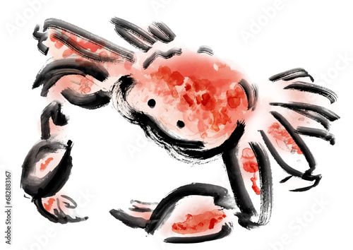 ズワイガニ和風手描きイラスト