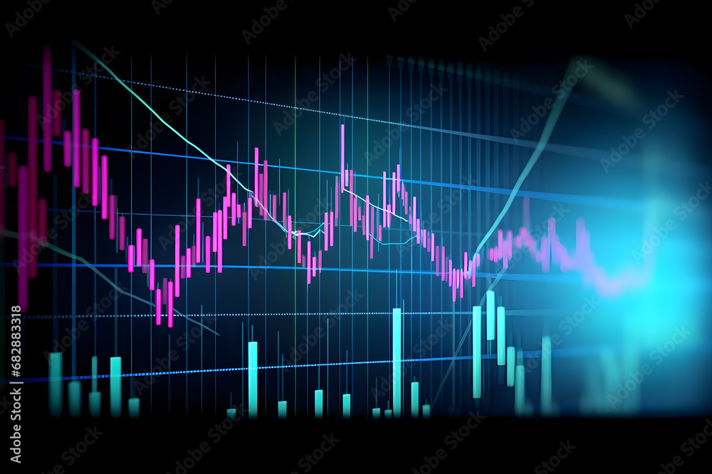 Illustration of stock market colored graphs on the digital screen