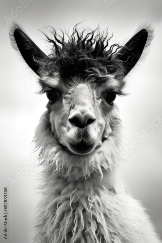 Black and white photography of a llama, generated with AI © sch_ai