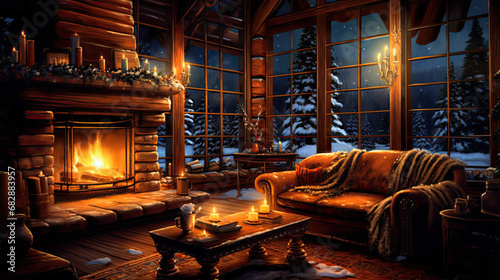 Warmth of the fireplace on a winter night