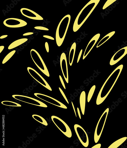 Seamless pattern of gilded splashes and drops on a black background. Vector.