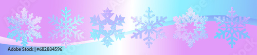 Christmas set iridescent vector snowflakes. Winter luxury template for cover design, card, flyer, poster, luxe invite, prestigious voucher and invitation. Merry Christmas! Hologram illustration.