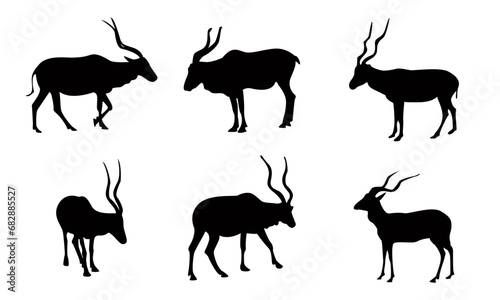 Addax silhouettes set vector illustration (black And white)