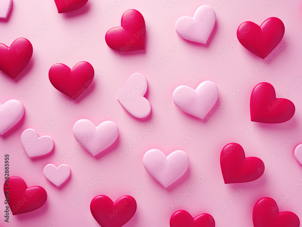 Lots of pink hearts on pink background, festive greeting background for Valentine's day