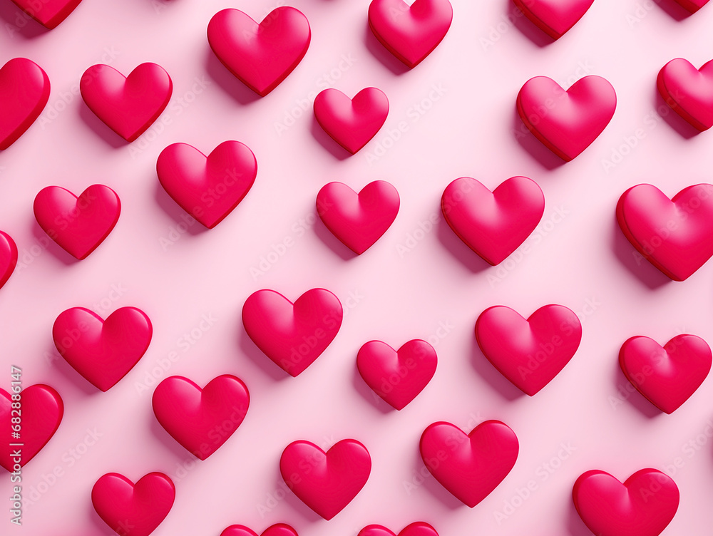 Lots of pink hearts on pink background, festive greeting background for Valentine's day