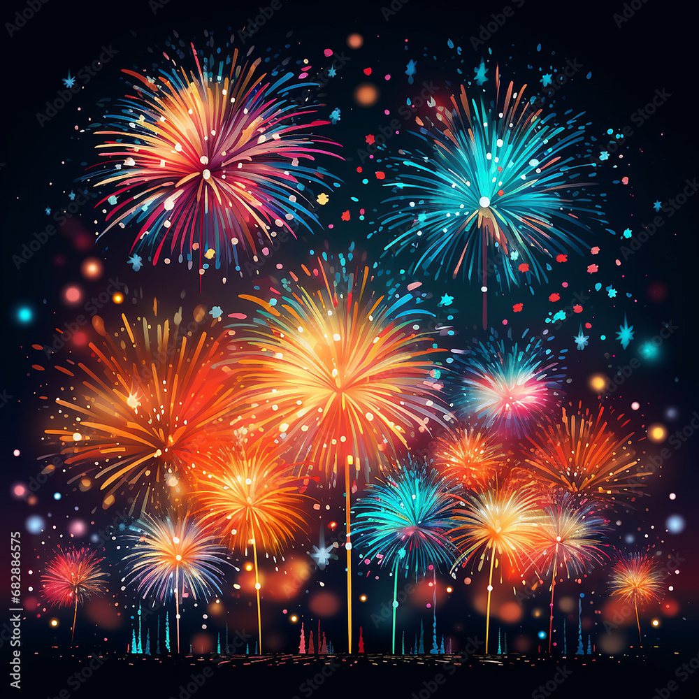 Fototapeta premium illustration of colorful firework background