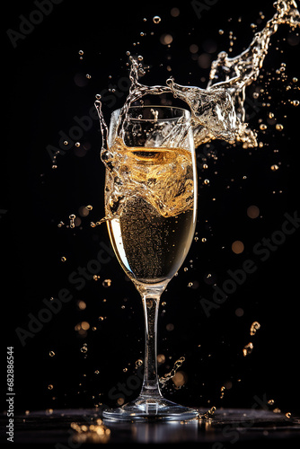 champagne with splashing out of glass