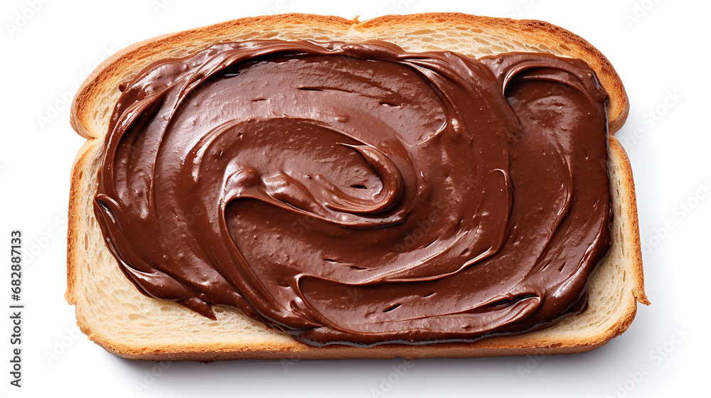 Chocolate spread on toast isolated on white background. Made with generative ai Chocolate spread on toast isolated on white background. Made with generative ai