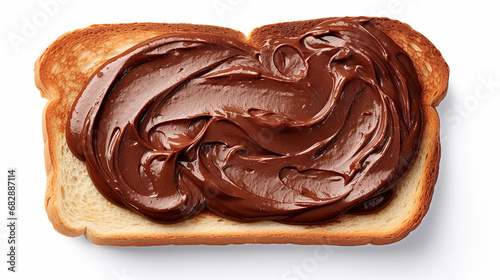 Chocolate spread on toast isolated on white background. Made with generative ai