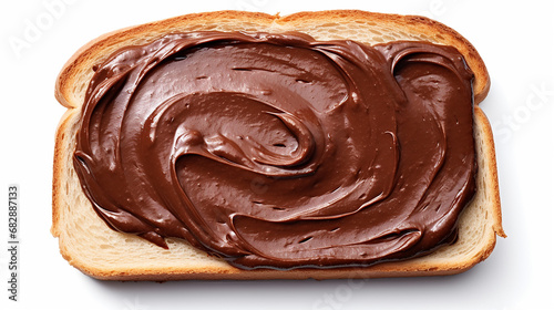 Chocolate spread on toast isolated on white background. Made with generative ai