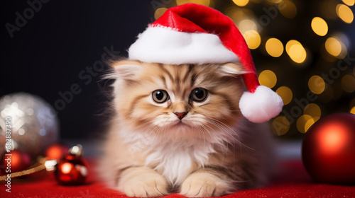 Cute cat puppy with Christmas hat