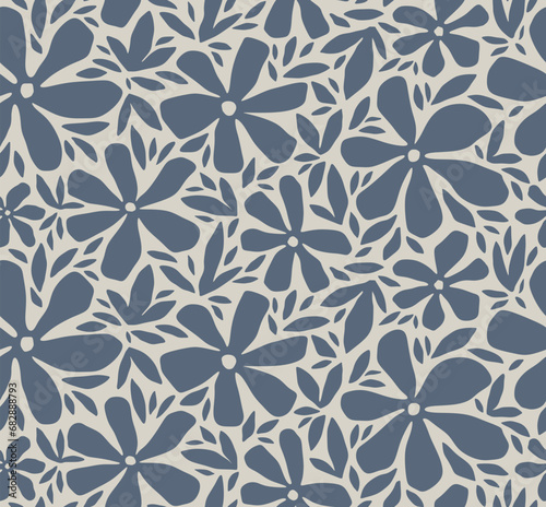 Hand drawn minimal abstract organic shapes seamless pattern, leaves and flowers. 