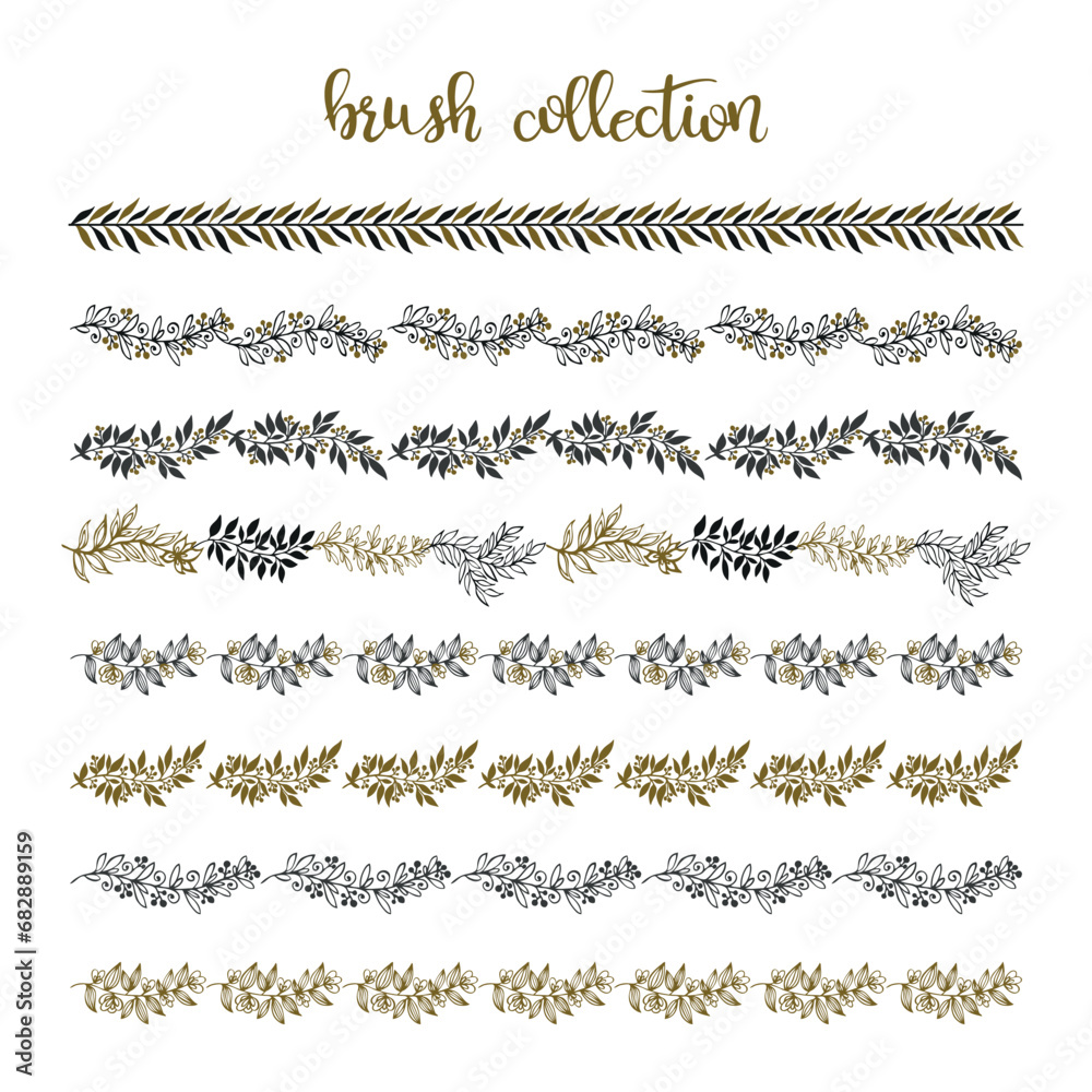 Obraz premium Collection of floral brushes. Decorative elements for design invitation, cards, labels. Stylized twigs.